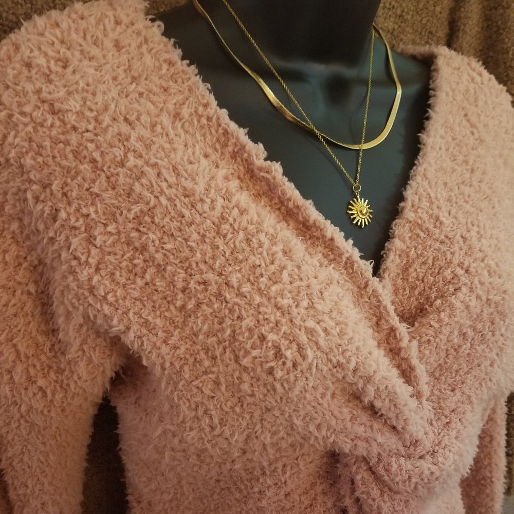 Pink Reversible V-Neck Twist Sweater